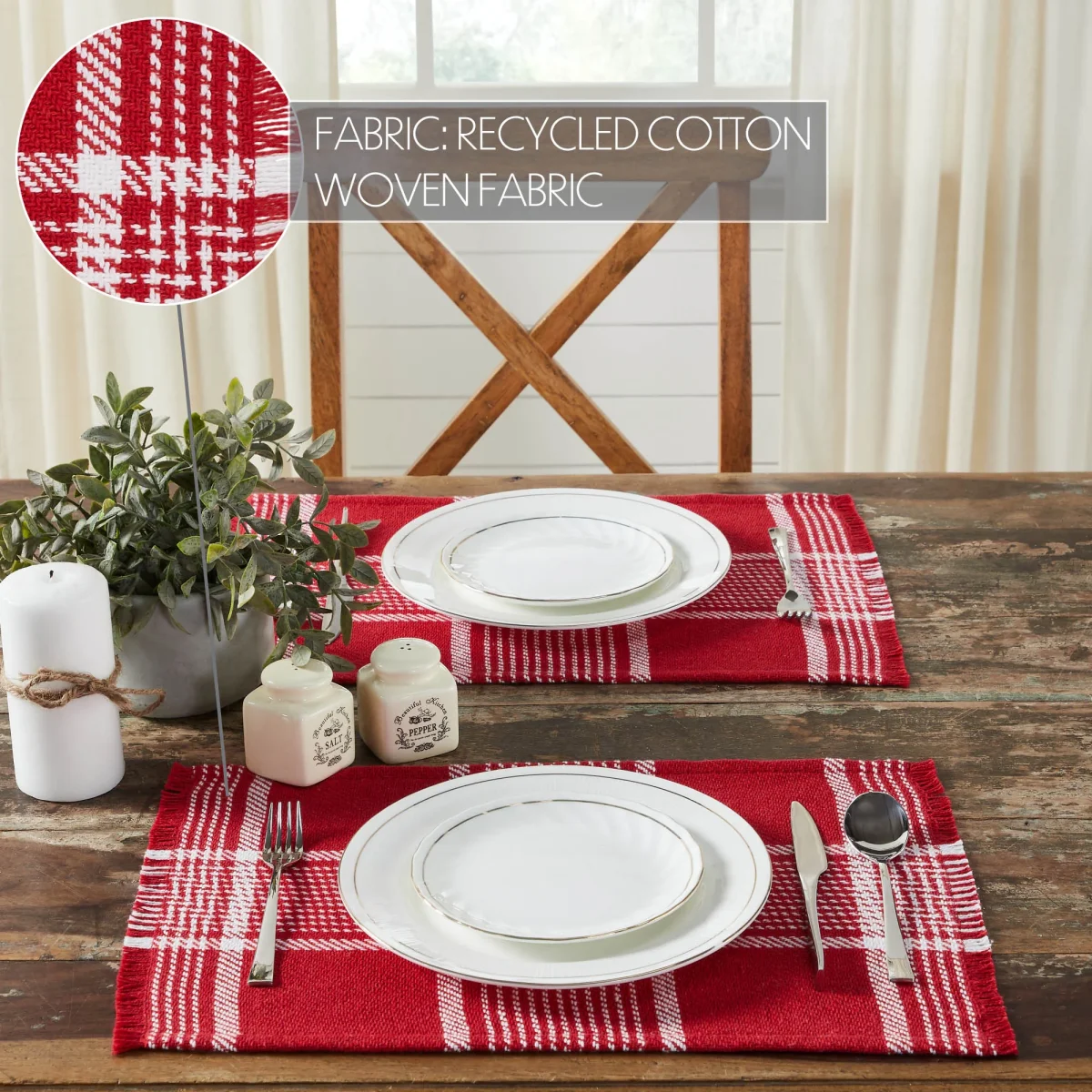 Eston Red White Plaid Placemat Set of 2 Fringed 13x19, 3 Pack 6 Pack - Image 6