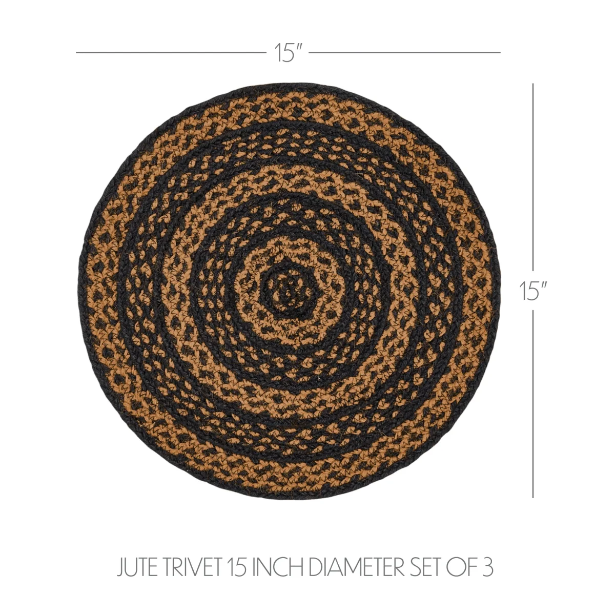 Black & Tan Jute Trivet 15 inch Diameter Set of 3 - Image 4