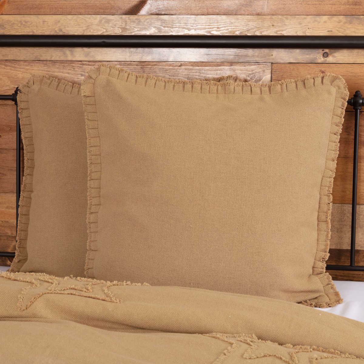 Burlap Fabric Euro Sham w/ Fringed Ruffle - Image 2