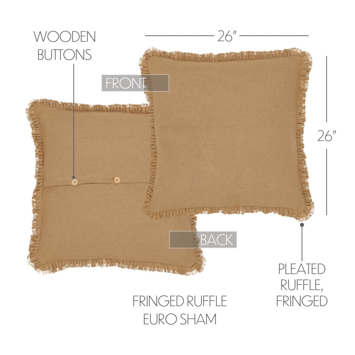 Burlap Fabric Euro Sham w/ Fringed Ruffle - Image 5